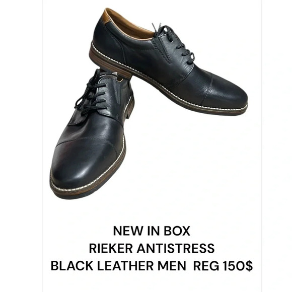 Rieker men shoes,black,NEW,leather cap Oxford size  11.5, reg 170$ - Picture 1 of 15